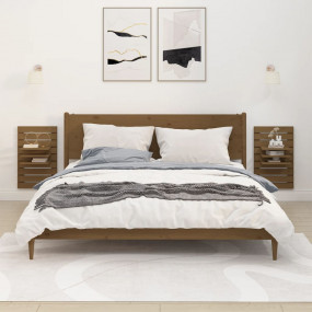 Wall-mounted Bedside Shelf Set of 2 Honey brown Solid p...