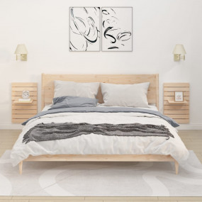 Wall-mounted Bedside Shelf Set of 2 Brown Solid pine wo...