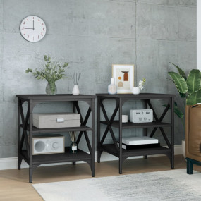Side Table Set of 2 Black Engineered wood, steel