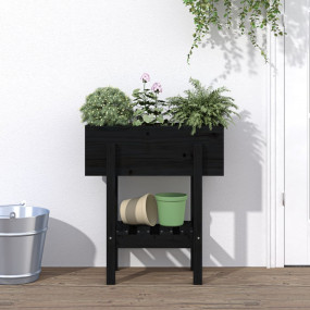 Garden Planter Black Solid Pine Wood Medium Garden Plan...