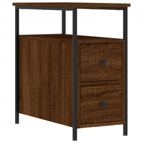 Bedside Cabinet Brown Oak Engineered Wood, Iron Compact