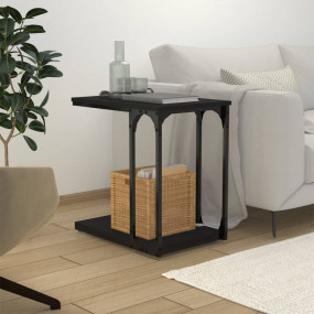 Side Table Black Engineered Wood, Steel Medium C Shape ...