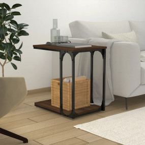 Side Table Brown oak Engineered wood Compact C Shape Si...