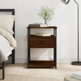 Bedside Cabinet Brown Oak Engineered Wood, Iron Compact