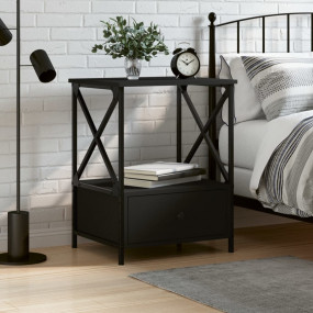 Bedside Table Black Engineered wood, iron Medium Adjust...