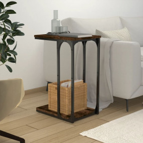 Side Table Smoked Oak Engineered Wood, Steel Compact Si...