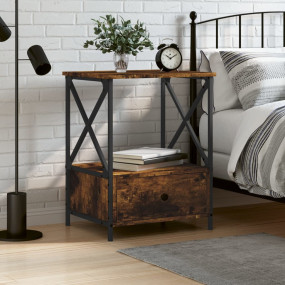 Bedside Table Smoked oak Engineered wood 19.7x16.1x25.6...