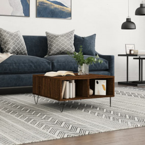 Coffee Table Brown Oak Engineered Wood, Iron Medium Cof...