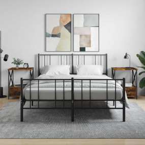 Bedside Table Set of 2 Smoked Oak Engineered Wood, Iron...