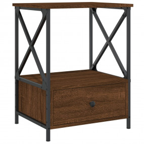 Bedside Table Brown Oak Engineered Wood, Iron Medium