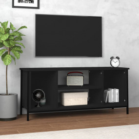 TV Cabinet Black Engineered Wood, Steel Standard Adjust...