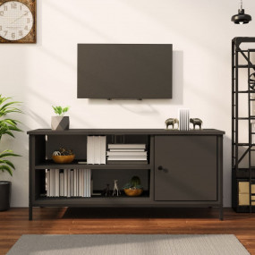 TV Cabinet Black Engineered Wood and Steel TV Cabinet R...