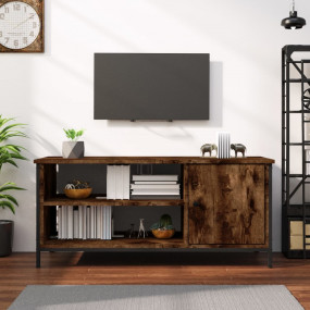 TV Cabinet Smoked Oak Engineered Wood, Steel Medium TV ...