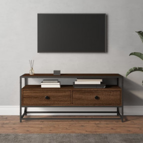 TV Cabinet Brown Oak Engineered Wood, Steel Medium TV C...