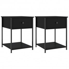 Bedside Table Set of 2 Black Engineered wood, Iron