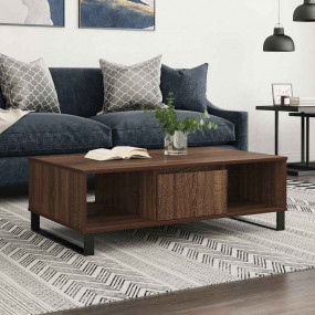 Coffee Table Brown Oak Engineered Wood, Iron 41 in Coff...