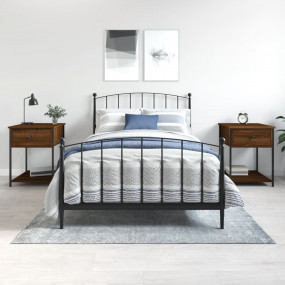 Bedside Table Set of 2 Brown Oak Engineered wood, Iron ...