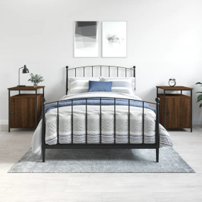 Bedside Cabinet Set of 2 Brown Oak Engineered Wood, Iro...