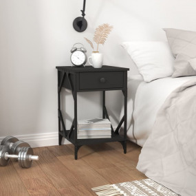 Bedside Cabinet Black Engineered wood, Iron Medium