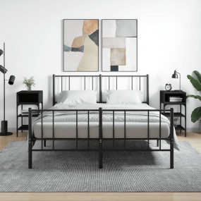 Bedside Table Set of 2 Black Engineered wood, iron Medi...
