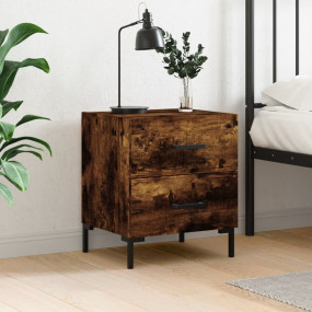 Bedside Cabinet Smoked Oak Engineered Wood & Iron Mediu...