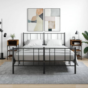 Bedside Table Set of 2 Smoked oak Engineered wood, iron...