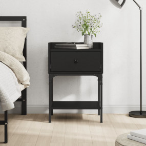 Bedside Table Black Engineered wood, Iron Adjustable Fe...