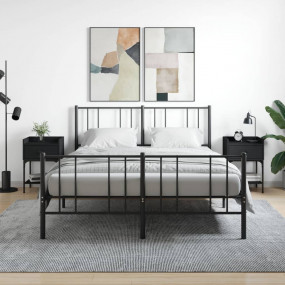 Bedside Table Set of 2 Black Engineered wood, Iron Beds...