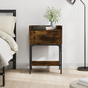Bedside Table Smoked Oak Engineered Wood, Iron Medium