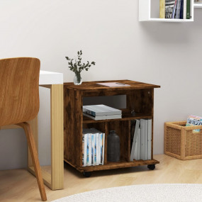 Rolling Cabinet Smoked Oak Engineered Wood Medium Rolli...