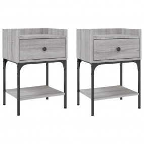 Bedside Table Set of 2 Grey Sonoma Engineered Wood, Iro...