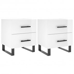 Bedside Cabinet Set of 2 High Gloss White Engineered Wo...