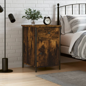 Bedside Cabinet Smoked Oak Engineered Wood 15.7x16.5x23...