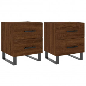 Bedside Cabinet Set of 2 Brown Oak Engineered Wood, Iro...