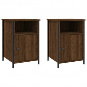 Bedside Cabinet Set of 2 Brown Oak Engineered Wood, Iro...
