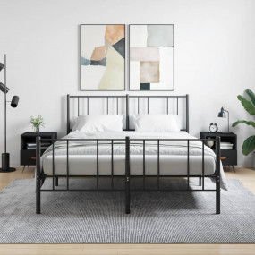 Bedside Cabinet Set of 2 Black Engineered wood, iron Me...