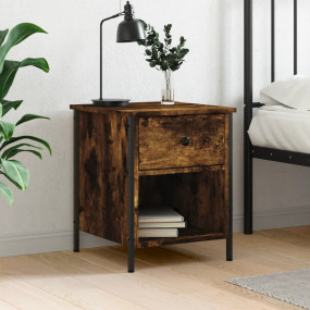 Bedside Cabinet Smoked Oak Engineered Wood, Iron Medium
