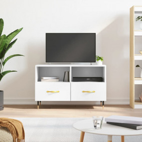 TV Cabinet White Engineered Wood, Iron Medium TV Cabine...