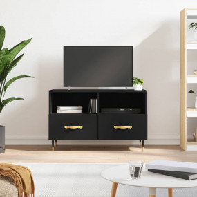 TV Cabinet Black Engineered wood, Iron Compact TV Cabin...