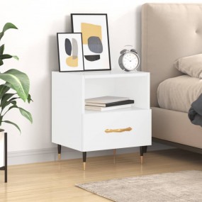 Bedside Cabinet Glossy White Engineered Wood, Iron Medi...