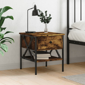 Bedside Table Smoked oak Engineered wood 15.7x15.7x17.7...