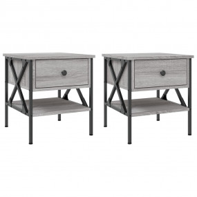 Bedside Table Set of 2 Grey Sonoma Engineered Wood, Iro...