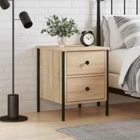 Bedside Cabinet Sonoma Oak Engineered Wood, Iron Adjust...