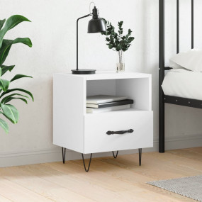 Bedside Cabinet White Engineered wood, Iron