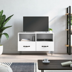 TV Cabinet White Engineered Wood and Iron Medium TV Cab...