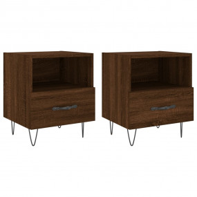 Bedside Cabinet Set of 2 Brown Oak Engineered Wood, Iro...