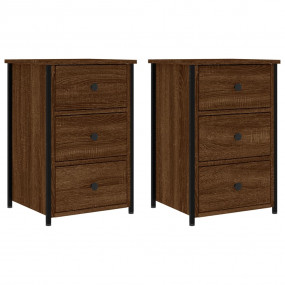 Bedside Cabinet Set of 2 Brown oak Engineered wood, iro...
