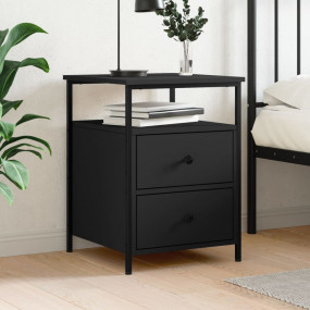 Bedside Cabinet Black Engineered Wood, Iron Standard