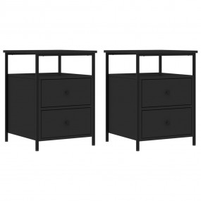 Bedside Cabinet Set of 2 Black Engineered wood, Iron Me...