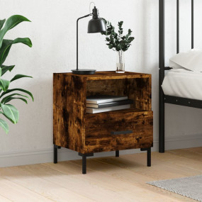 Bedside Cabinet Smoked Oak Engineered Wood Nightstand R...